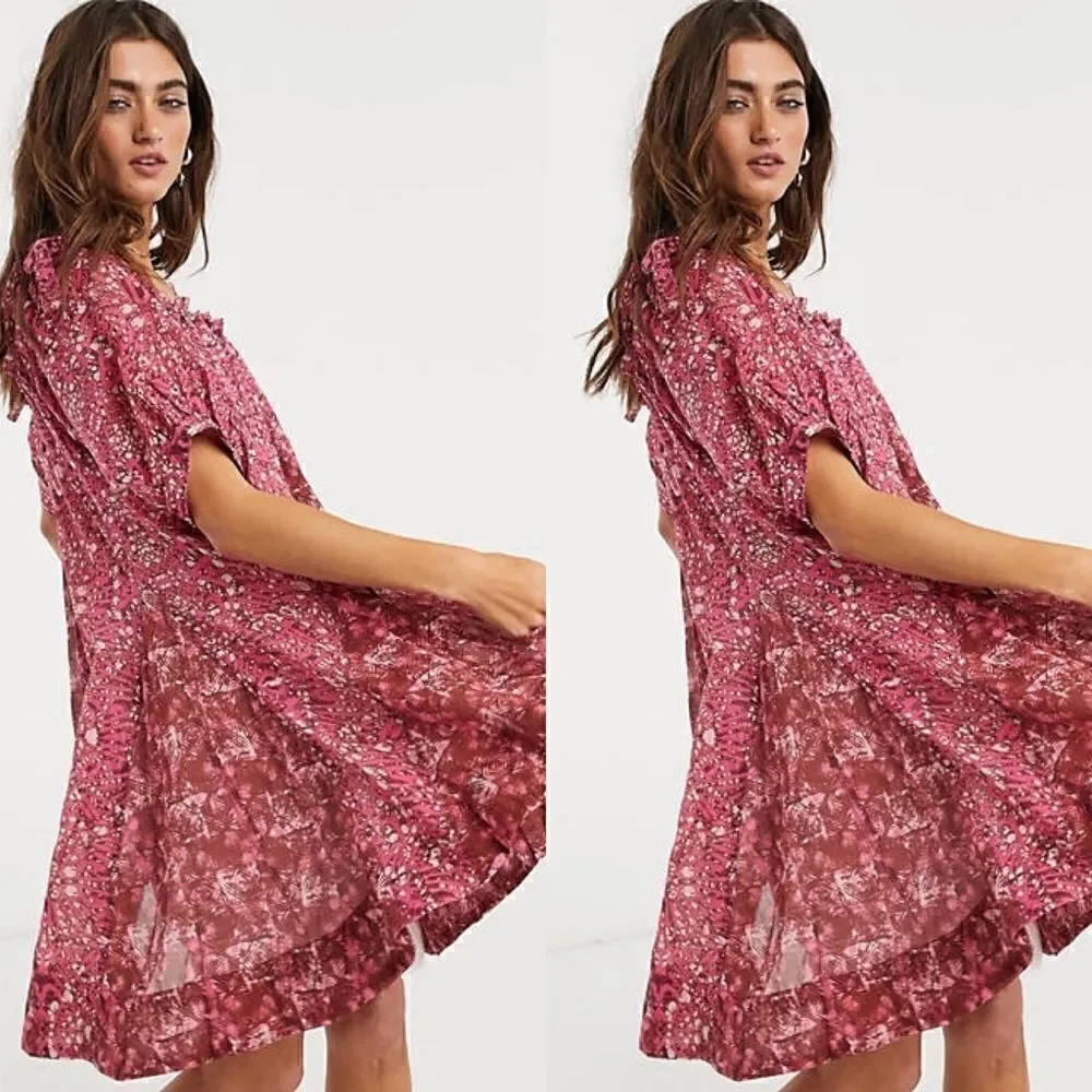 Free People jet set floral bardot mini dress
